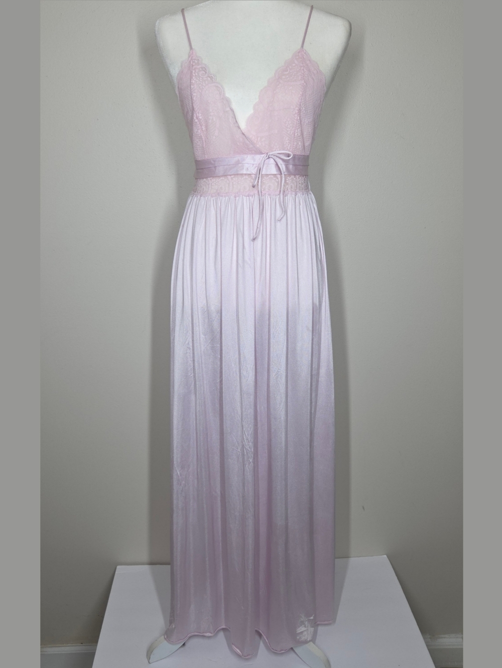 Vtg 70s Gilead Pastel Pink Maxi Slip Dress Gown S Fairy Coquette Romantic Lace